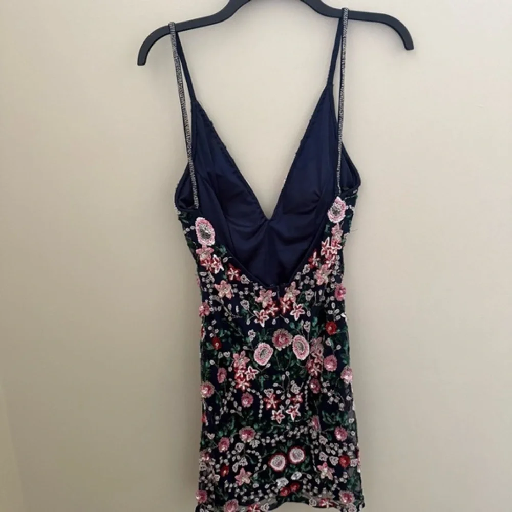 Primavera Couture Floral Embroidered Mini Dress - navy and Pink - Picture 11 of 14